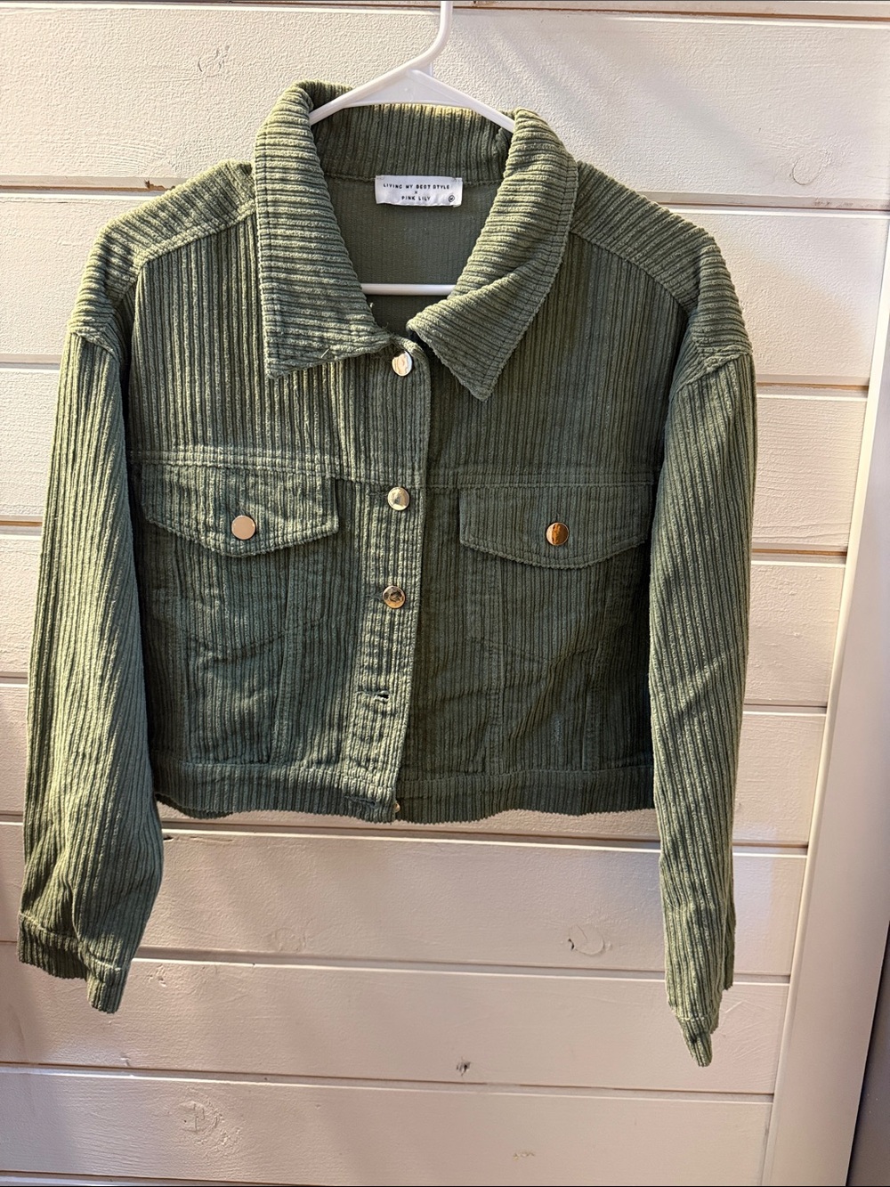 Cropped Corduroy Jacket in Olive Green